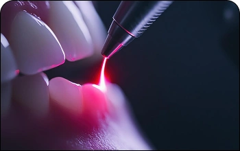 Close-up of a patient receiving advanced laser dentistry treatment for gum health.