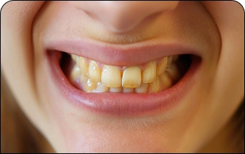 Close-up of teeth showing a side-by-side comparison of professional teeth whitening results.